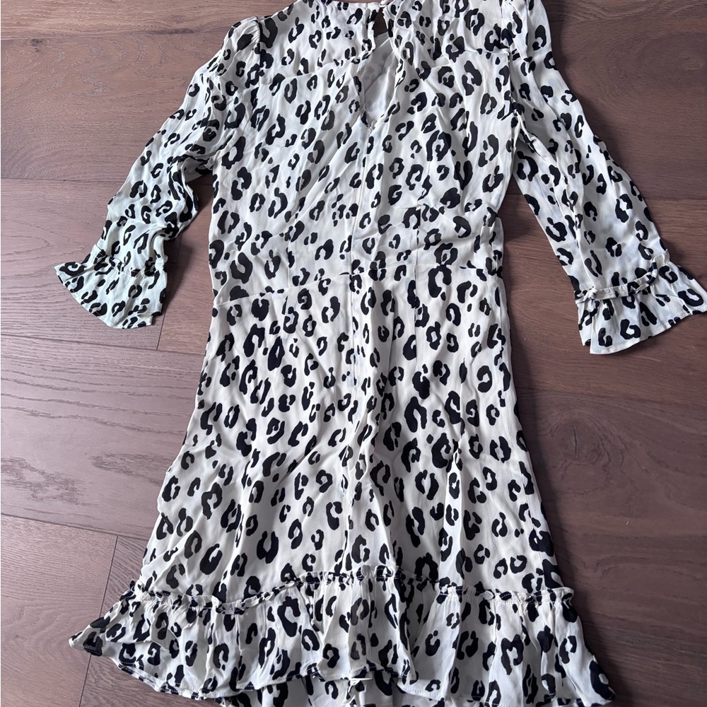 Reformation Black and White Animal Print Long Sleeve Dress
